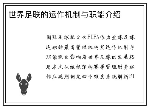 世界足联的运作机制与职能介绍